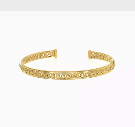 Pulsera Cuff Deslizable Texturizada y Pulida en Oro Amarillo de 14k