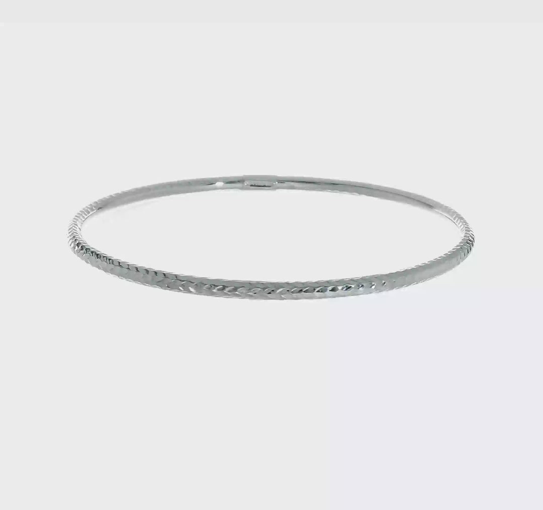 Pulsera Bangle Deslizable de Corte Diamante de 3mm en Oro Blanco de 14k