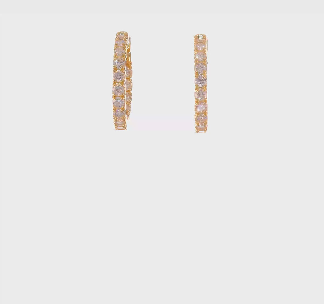 Aretes Aros In & Out con Diamantes Cultivados en Laboratorio de 2 3/4 Quilates y Cierre de Seguridad Patente en Oro de 14k