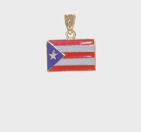 Colgante Sólido Enameled de la Bandera de Puerto Rico en Oro Amarillo de 14K