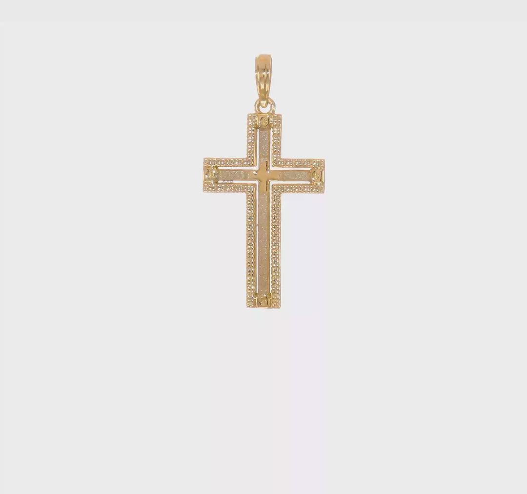 Colgante de Cruz Sandblasted Elegante en Oro Amarillo de 14k