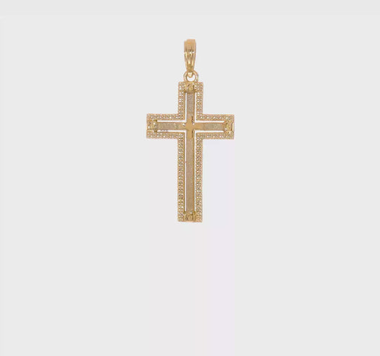 Colgante de Cruz Sandblasted Elegante en Oro Amarillo de 14k