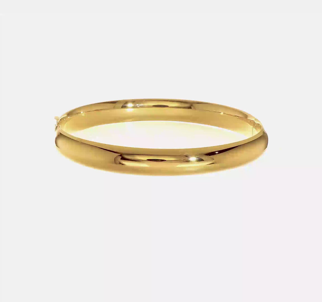 Brazalete Bangle Oversize 14K Oro Amarillo de 5/16, Pulido de Alta Calidad con Bisagra