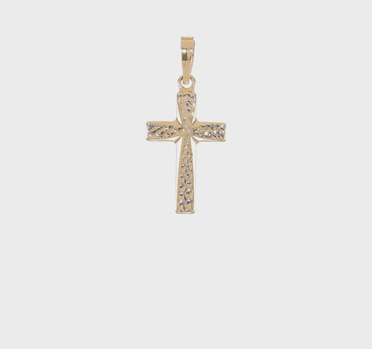 Colgante de Cruz Abultada Reversible con Corte Diamante Pulido en Oro Amarillo de 14k