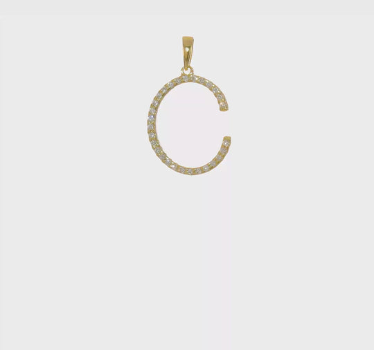 Colgante con la Inicial "C" en Oro Amarillo de 14k con Diamantes