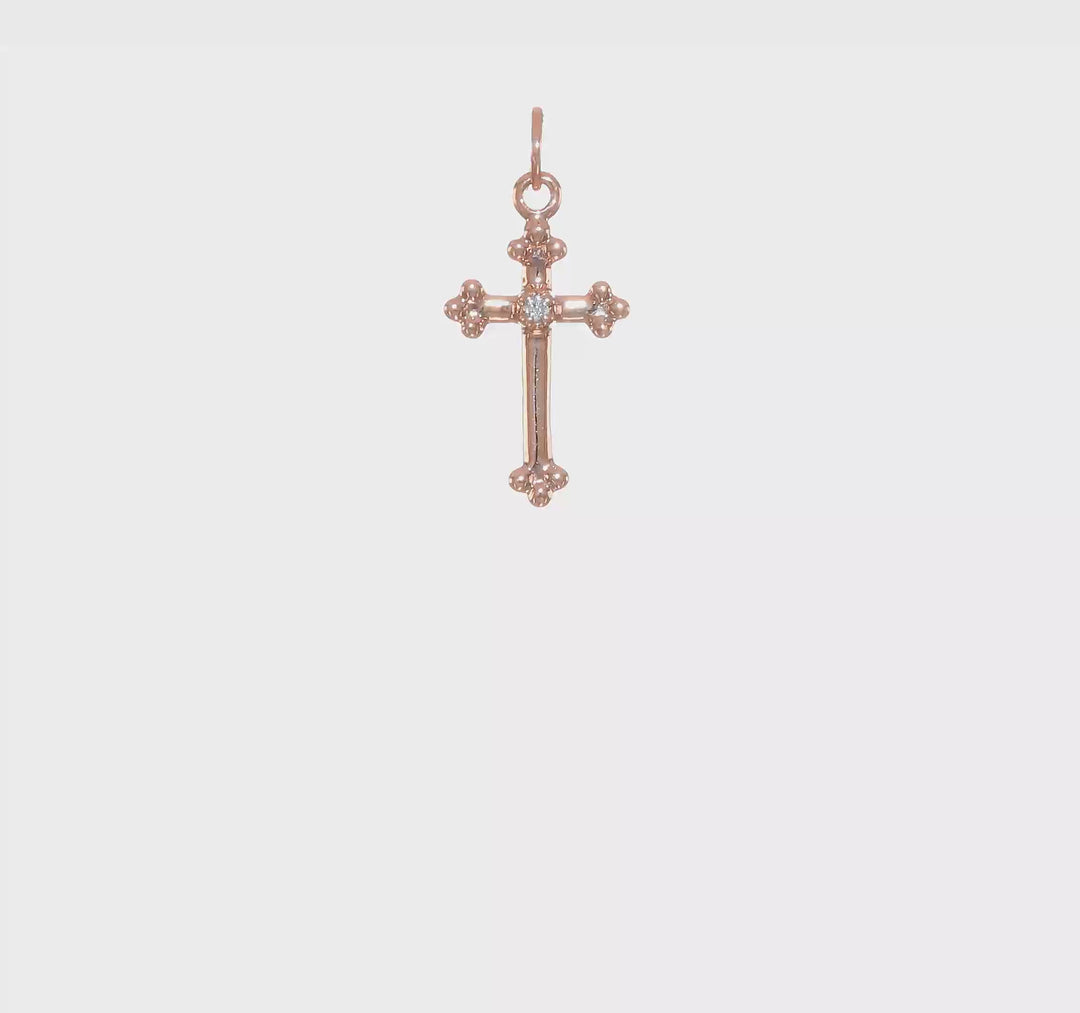 Colgante de Cruz de Diamante con Brotes en Oro Rosa 14K