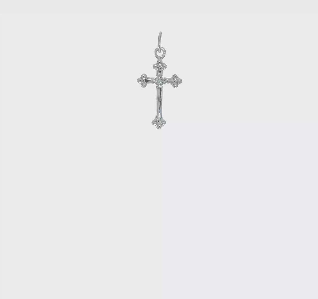 Colgante de Cruz de Diamante con Brotes en Oro Blanco 14K