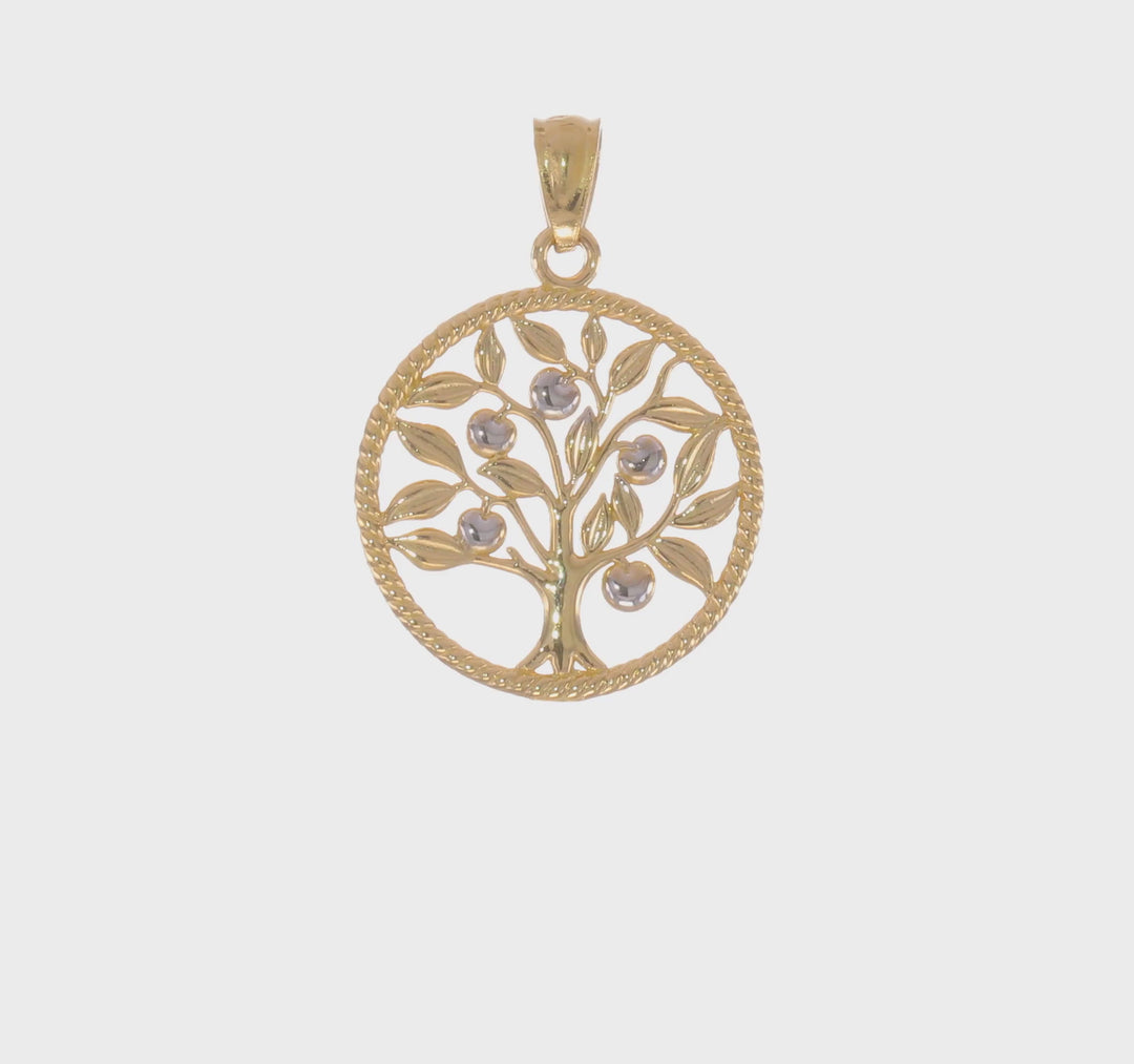 Colgante Árbol de la Vida Pulido 14K en Forma Redonda