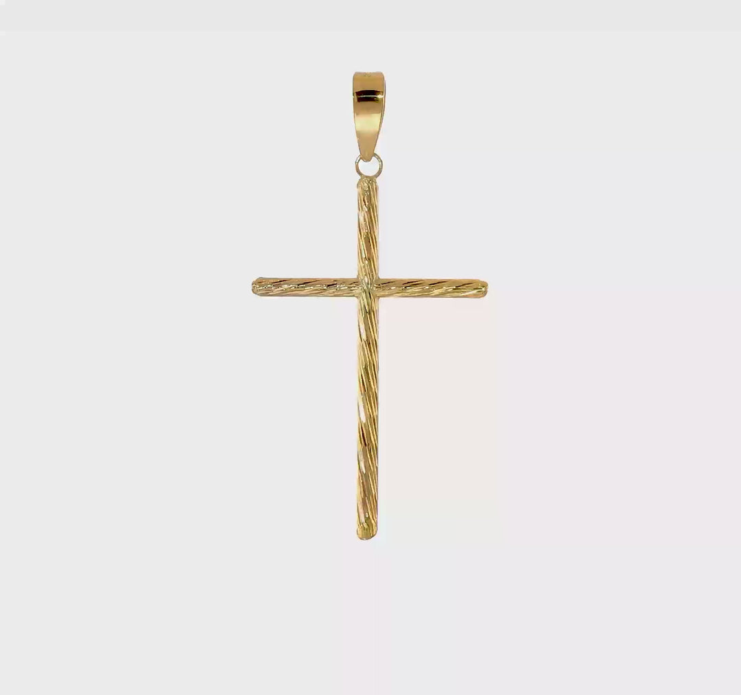 Colgante de Cruz Elegante en Oro Amarillo de 14K con Acabado Pulido y Texturizado