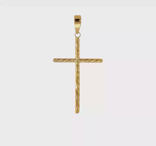 Colgante de Cruz Elegante en Oro Amarillo de 14K con Acabado Pulido y Texturizado