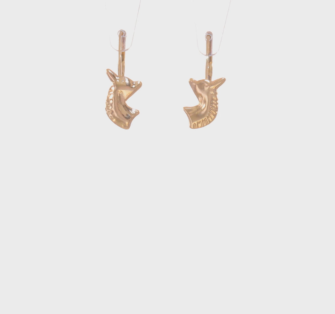 Aretes Colgantes de Caballo Pulidos de 14K para Niñas (Izquierda y Derecha)