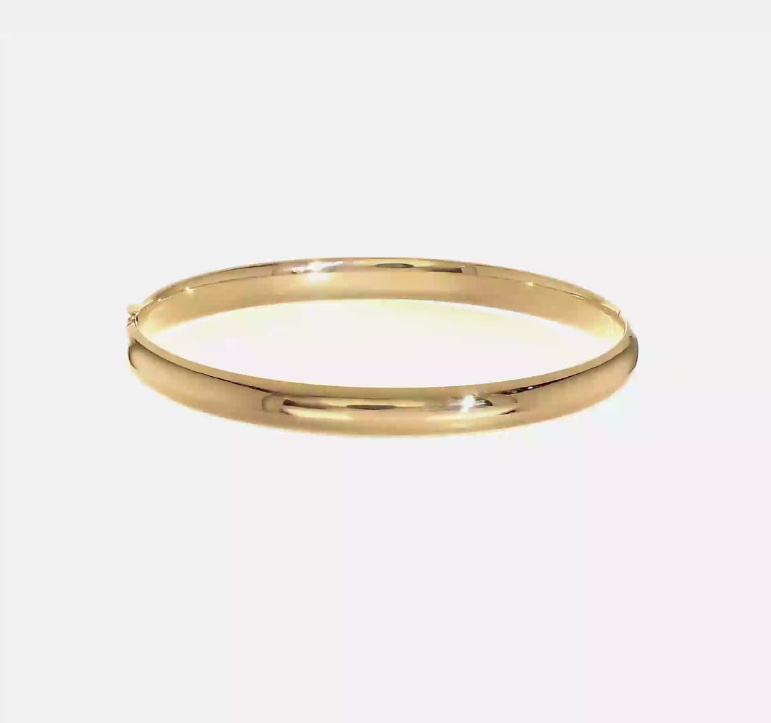 Brazalete Bangle Oversize 14K Oro Amarillo de 4/16, Pulido de Alta Calidad con Bisagra