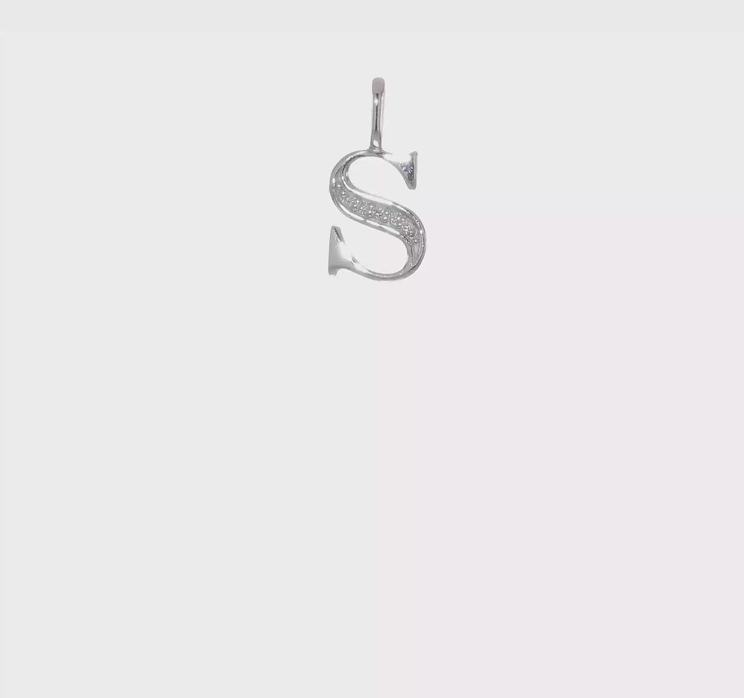 Colgante de Oro Blanco de 14k con Diamante e Inicial "S"