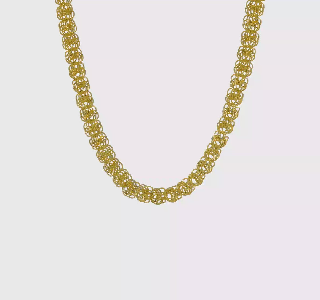 Collar de Oro Amarillo de 14K con Enlaces Cuádruples Texturizados y Pulidos - 18 Pulgadas