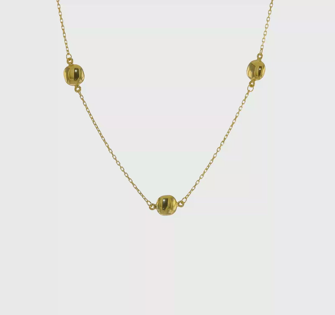 Collar de Oro Amarillo de 14K con 5 Estaciones Pulidas y Extensor de 2 Pulgadas - 16 Pulgadas