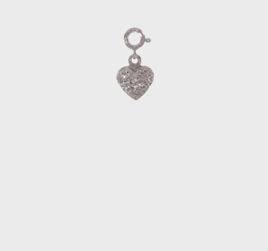 Colgante Dije de Corazón con Corte Diamante en Oro Blanco de 14k con Anillo de Resorte