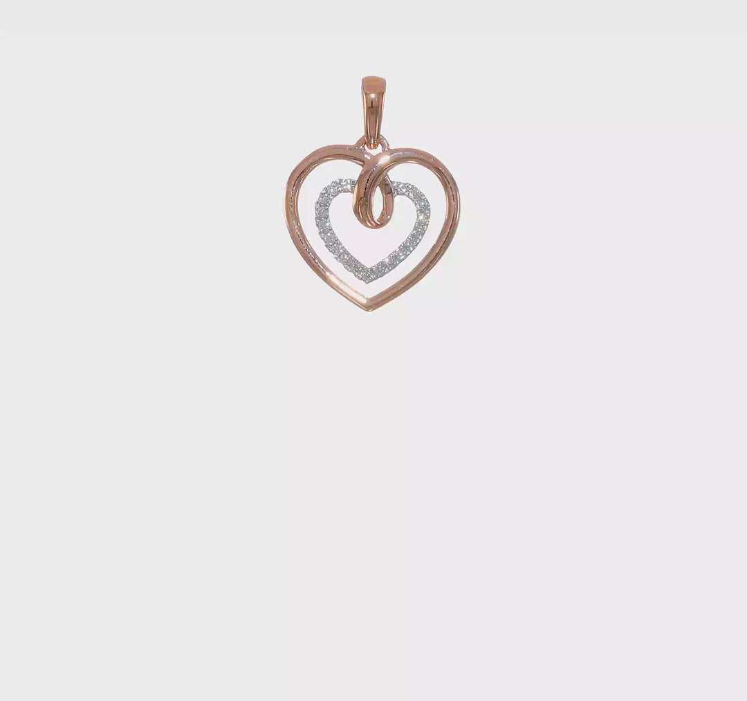 Colgante de Corazón con Diamantes en Oro Blanco y Rosa de 14k