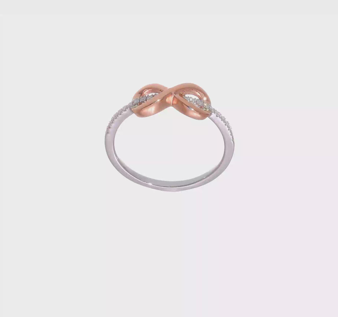 Anillo de Infinito en Oro Bicolor Blanco y Rosa de 14k Pulido con Diamante