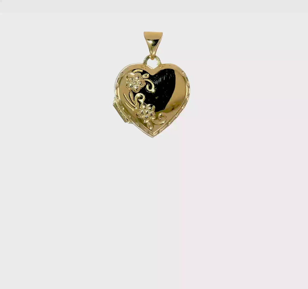 Locket Corazón Floral Reversible de Oro Amarillo de 10k