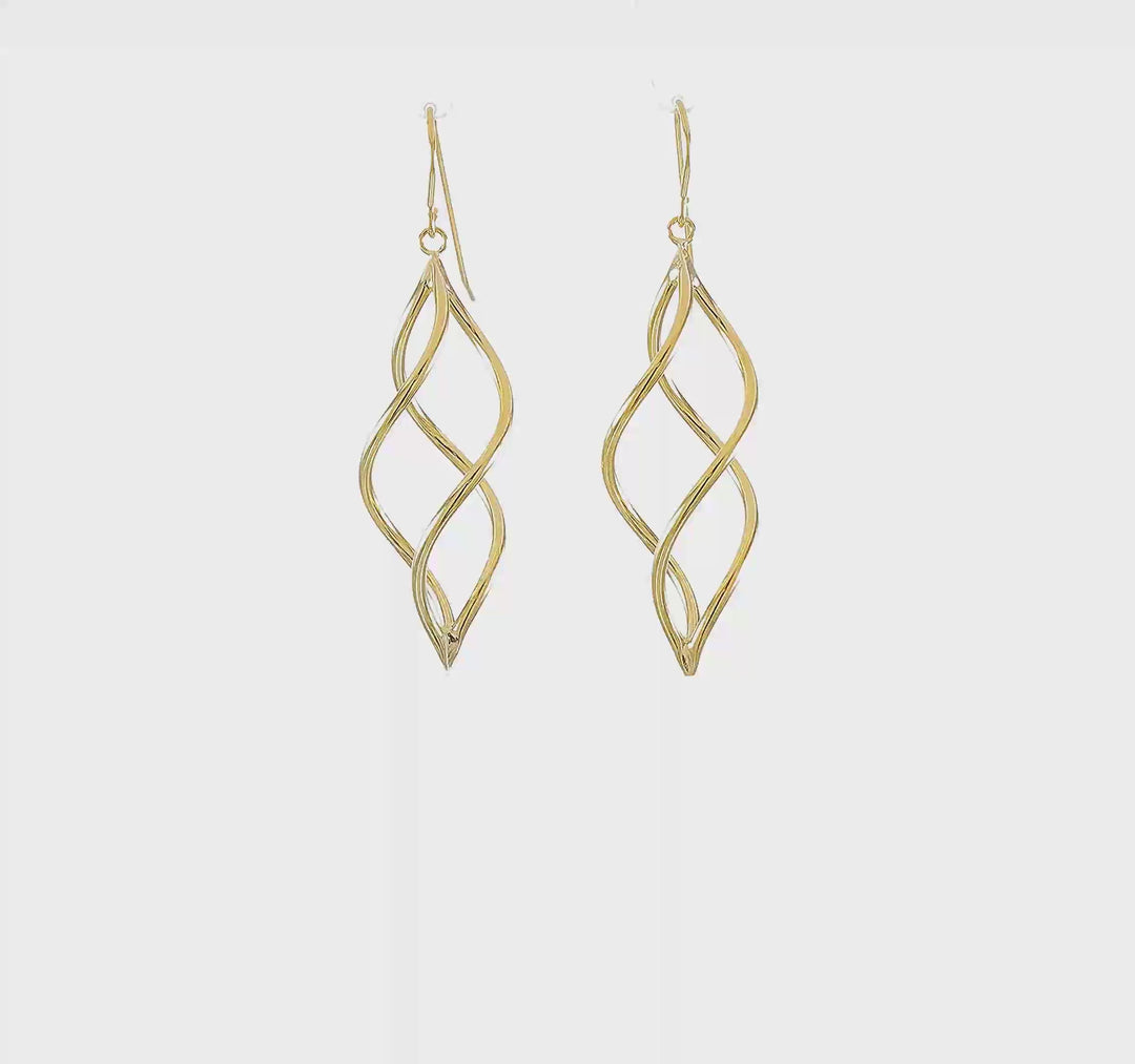 Aretes Colgantes Torcidos en Oro Amarillo de 14K