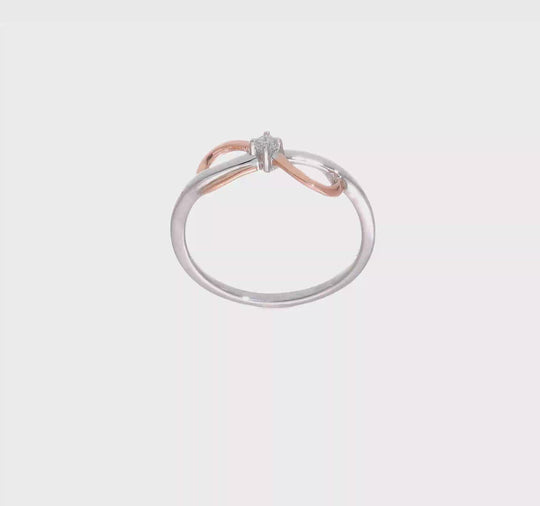 Anillo de Infinito en Oro Bicolor Blanco y Rosa de 14k Pulido con Diamante