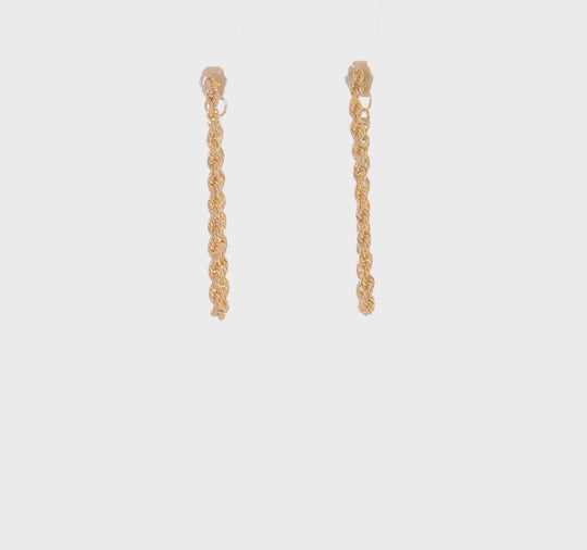 Aretes Colgantes de Cuerda Pulidos en Oro Amarillo de 14K