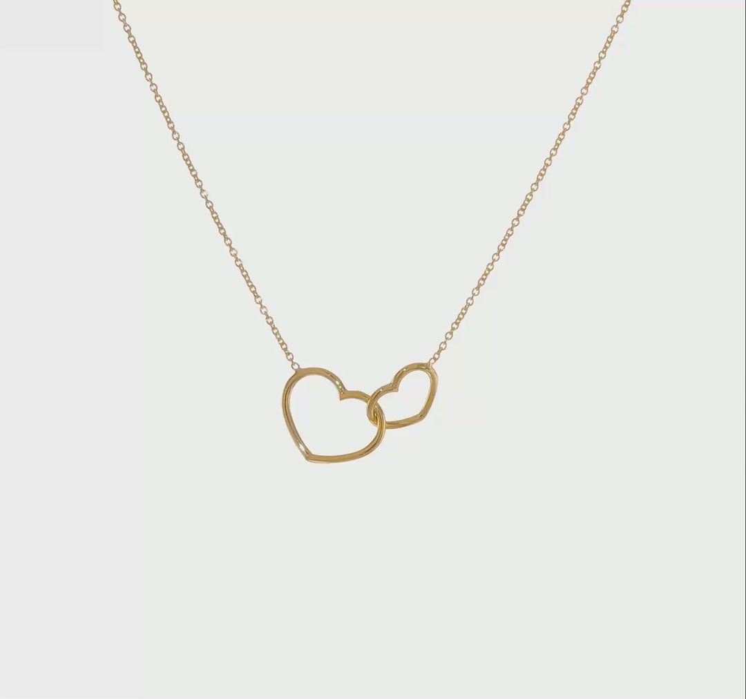 Collar de 14K con Doble Corazón Pulido - 17”Pulgadas