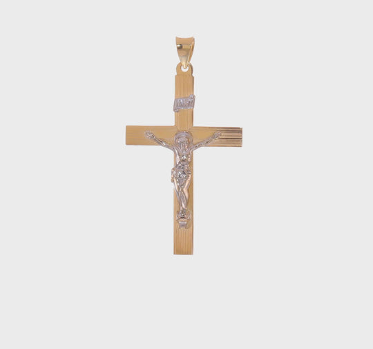 Colgante de Cruz Crucifijo INRI Sólido de 14K Bicolor Pulido