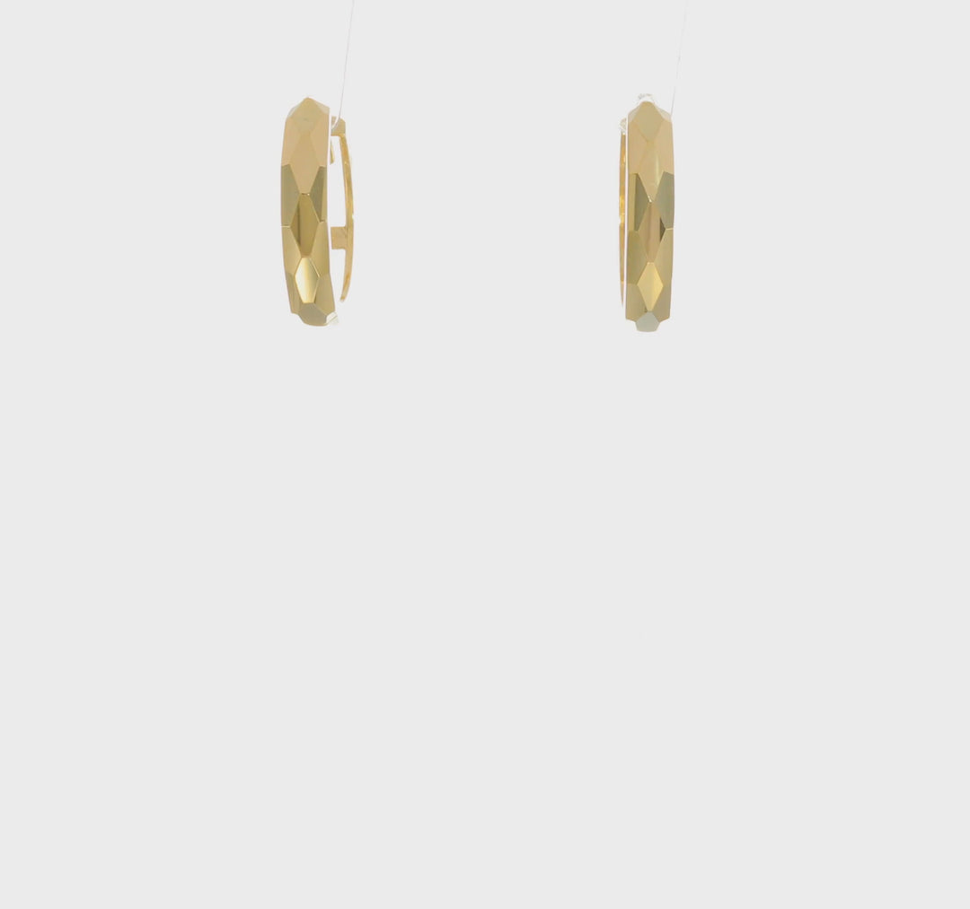 Pendientes de Aro con Bisagra en Oro Amarillo de 14k Facetado Pulido de 3x15mm