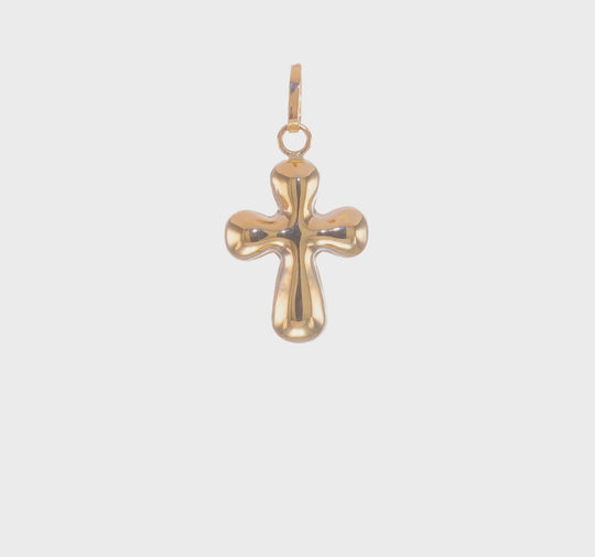 Colgante Cruz Inflada Pulida de 14k en Oro Amarillo