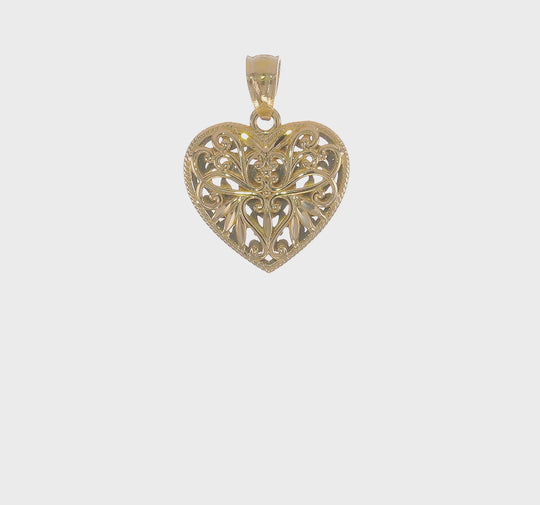 Colgante Reversible Corazón Pulido y Cortado en Diamante de 14K Dos Tonos