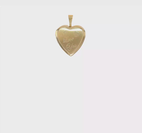 Locket de Corazón "I LOVE YOU" en Oro Amarillo Pulido y Satinado de 14k