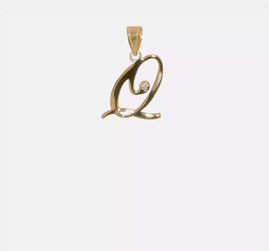 Colgante Inicial "Q" en Estilo Script en Oro Amarillo de 14k con Diamante