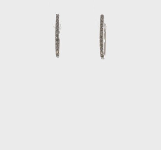 Aretes Aros con Bisagra en Oro Blanco de 14k y Diamantes Negros de 1.3 mm