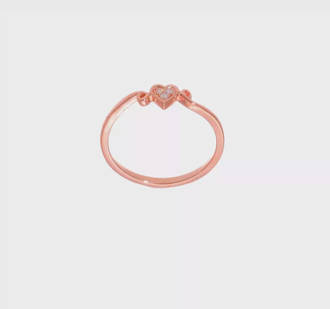 Anillo de Corazón en Oro Rosa de 14k Pulido con Diamante