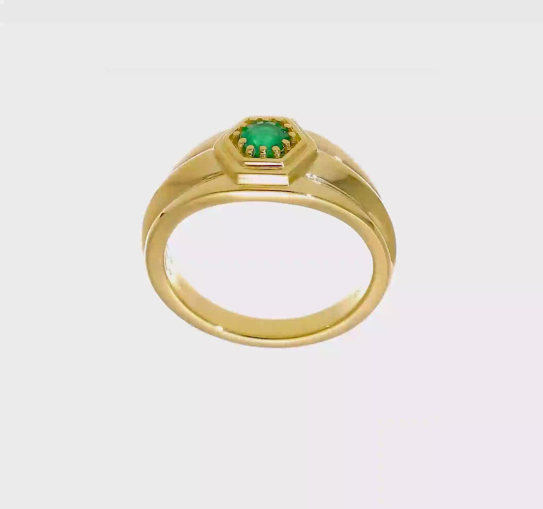 Anillo para Hombre de Oro Amarillo 14k con Esmeralda