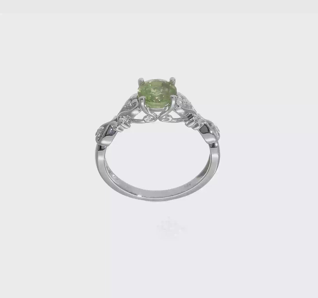 Anillo Pulido de Peridoto y Diamante en Oro Blanco de 14k