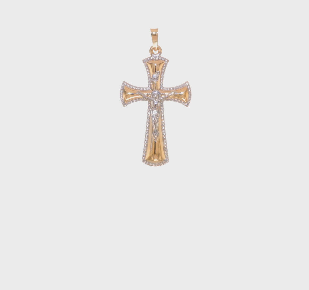 Colgante de Crucifijo INRI Hueco en Oro de 14k Bicolor con Rodio Blanco