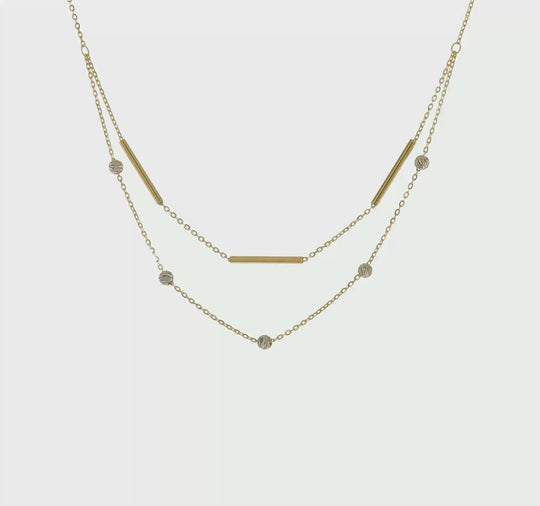 Collar Elegante de 14K con Cuentas Bicolor y Diseño de Corte Diamante de 17 Pulgadas