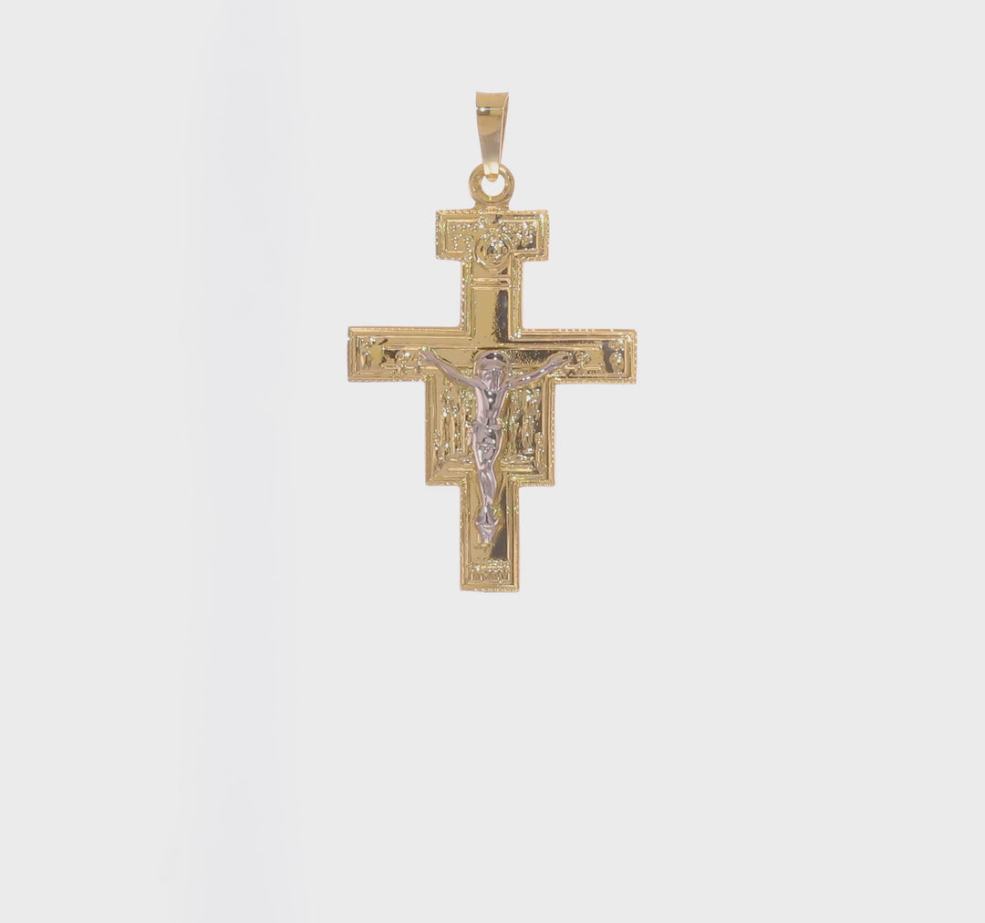 Colgante de Crucifijo Sólido en Oro Bicolor de 14K