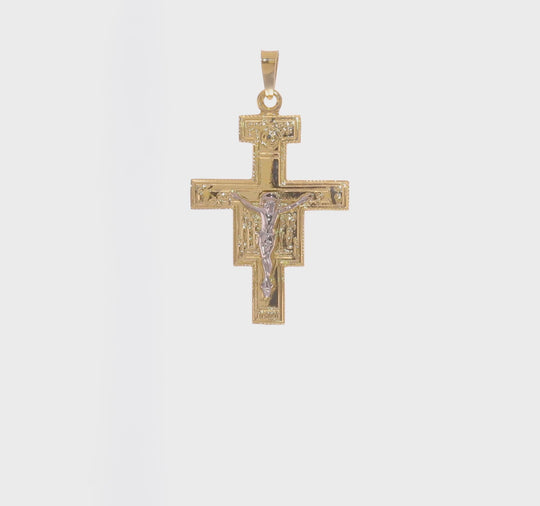 Colgante de Crucifijo Sólido en Oro Bicolor de 14K