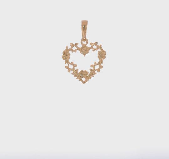 Colgante de Corazón con Borde Floral Pulido en Oro 14K