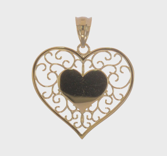 Colgante Corazón Filigrana Pulido 14K Oro Amarillo