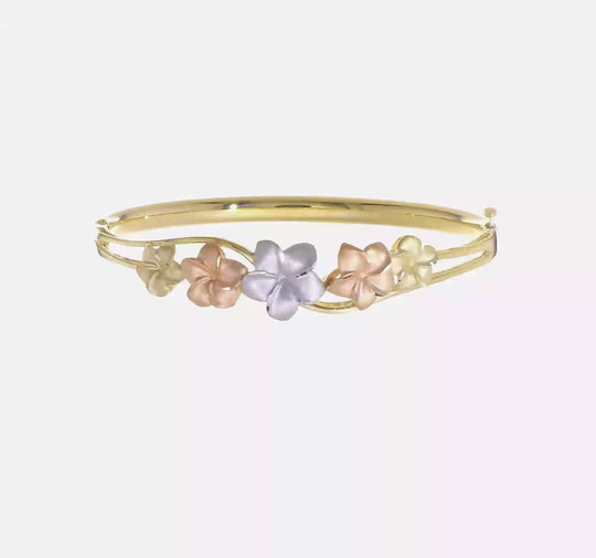 Brazalete Bangle Hingido Tri-color Plumeria 14K