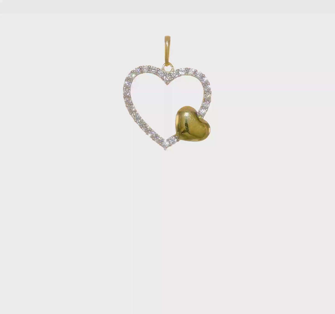 Colgante de Corazón con CZ Blanco Pulido en Oro de 14k