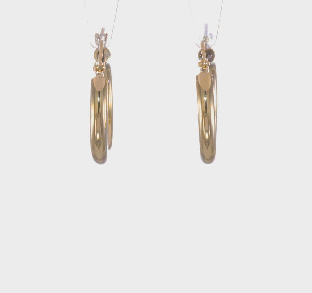 Pendientes de Aro Tubo Pulidos de Oro Amarillo de 14K de 3 mm