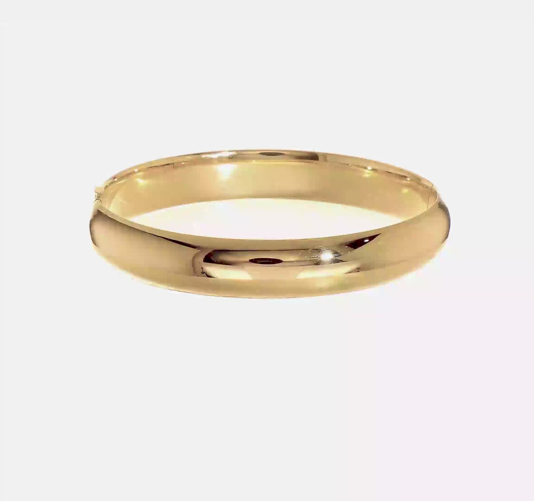 Brazalete Bangle 14K Oro Amarillo Pulido de 10 mm con Bisagra