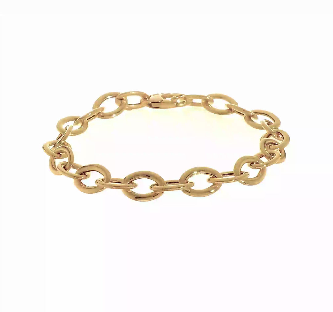 14K Pulida Pulsera de Enlace Ovalado Elegante