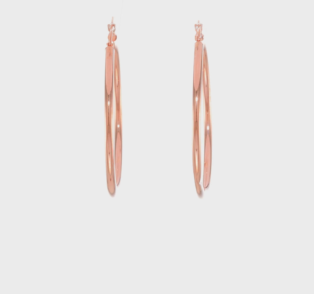 Aretes de Aro Livianos en Oro Rosa de 14k Pulidos con Tubo de 2.5 mm