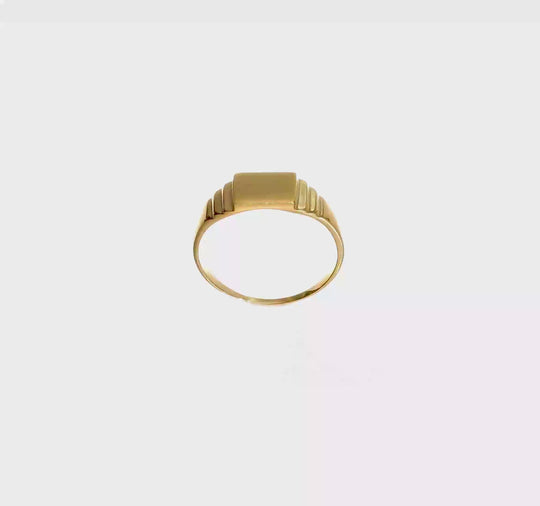 Anillo de Sello Rectangular Satinado para Bebé en Oro Amarillo de 14k